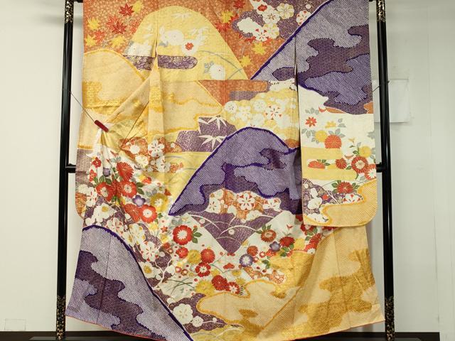 平和屋着物■豪華振袖　駒刺繍　絞り　遠山草花文　金彩　正絹　逸品　CAAJ3358ch