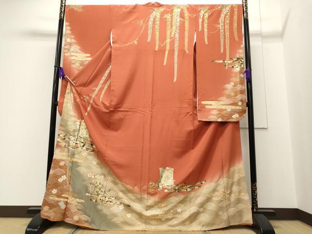 平和屋着物■豪華振袖　御所車流水草花文　暈し染め　金銀彩　正絹　逸品　CAAI2228id