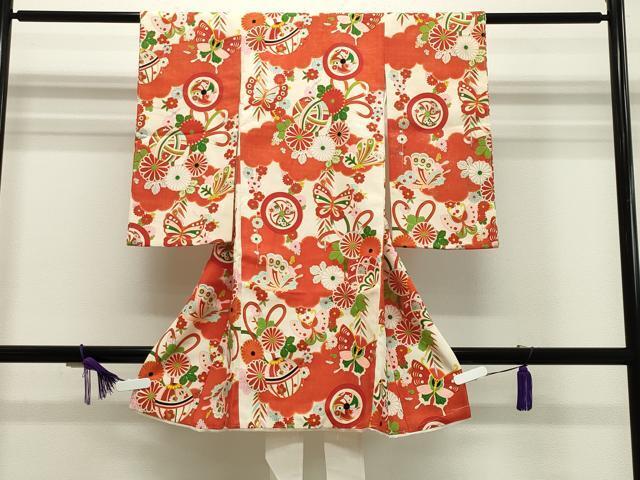 平和屋着物■女の子　祝着　産着　初着　のしめ　お宮詣り　舞蝶鞠花文　金彩　逸品　CAAH8641gh