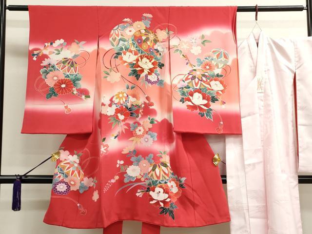 平和屋着物■女の子　祝着　産着　初着　長襦袢セット　のしめ　お宮詣り　駒刺繍　鞠　草花文　暈し染め　逸品　CAAI4241ze