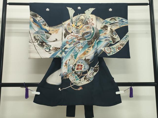 平和屋着物■男の子　祝着　産着　初着　のしめ　お宮詣り　兜　龍　松文　金銀彩　逸品　CAAH8654gh