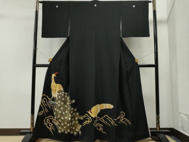平和屋着物●豪華黒留袖　孔雀　金彩　正絹　逸品　CAAI8618yc