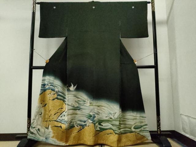 平和屋着物●豪華黒留袖　休み鳥　ラメ糸　暈し染め　金彩　正絹　逸品　CAAI8667yc