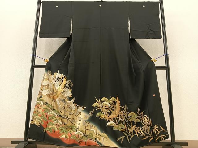 平和屋着物■豪華黒留袖　作家物　駒刺繍　飛鶴花文　暈し染め　金彩　正絹　逸品　BAAM3947ow