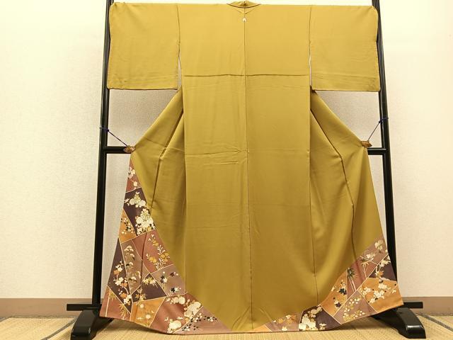 平和屋着物■豪華色留袖　駒刺繍　秋草文　金彩　正絹　逸品　BAAK9680yc