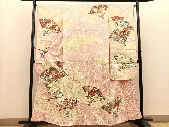 平和屋着物■豪華振袖　扇面飛鶴花文　金彩　正絹　逸品　BAAM3576ui