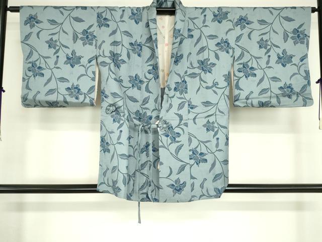 平和屋着物■道中着　草花文　正絹　逸品　DAAK9425cm