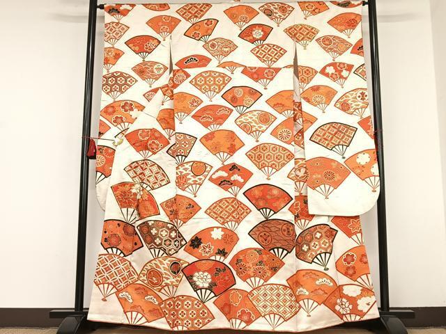 平和屋着物■豪華振袖　駒刺繍　扇面花文　金彩　正絹　逸品　AAAM7383oa
