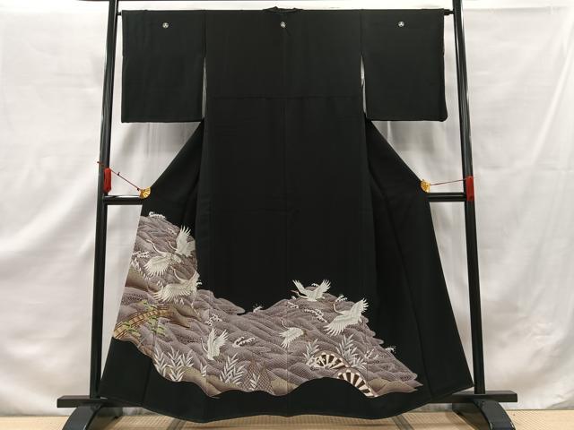 平和屋着物■豪華黒留袖　刺繍　飛鶴文　金彩　正絹　逸品　AAAM8326np