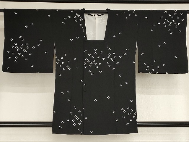 平和屋着物■道行コート　舞花文　黒地　正絹　逸品　AAAN0460bw