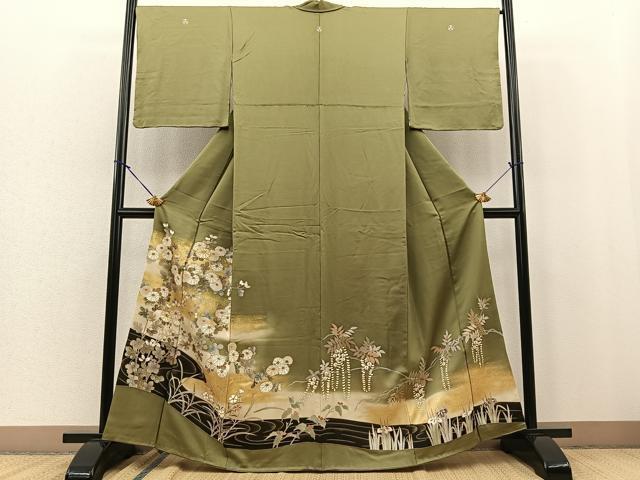 平和屋着物■豪華駒刺繍　菊花文　暈し染め　金彩　正絹　逸品　BAAK9627yc