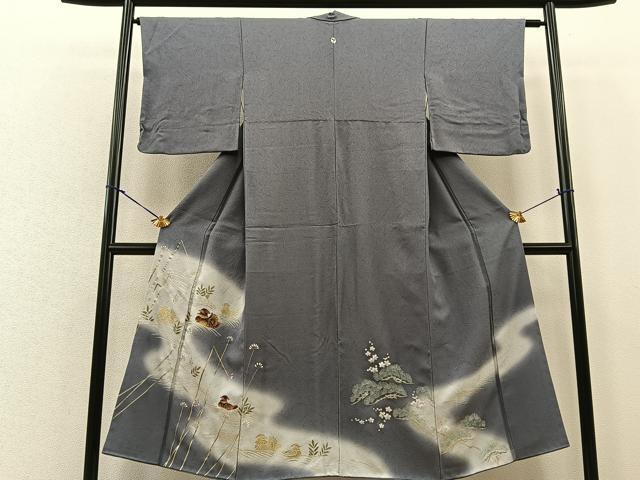 平和屋着物■豪華色留袖　流水鴛鴦松梅文　暈し染め　金銀彩　正絹　逸品　BAAK9647yc
