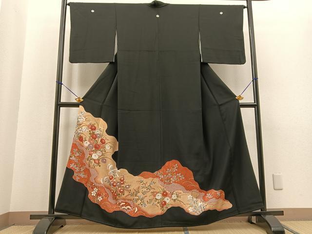 平和屋着物■豪華黒留袖　道長花文　正絹　逸品　BAAK9596yc