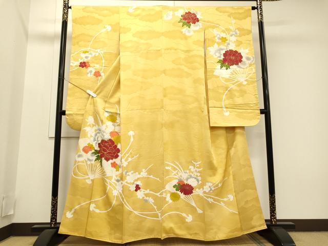 平和屋着物■豪華振袖　駒刺繍　檜扇枝花文　金彩　正絹　逸品　CAAK2229id