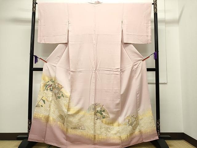 平和屋着物■豪華色留袖　寿光織　流水扇花鳥文　暈し染め　金糸　正絹　逸品　CAAJ5485ng
