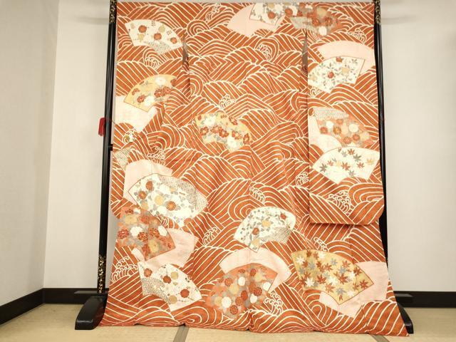 平和屋着物■豪華振袖　駒刺繍　立波地紙花文　金彩　ロング丈　正絹　逸品　AAAN0244ja