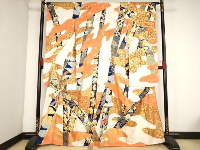 平和屋着物■豪華振袖　駒刺繡　吉祥鳳凰草花竹文　金彩　正絹　逸品　AAAN7809bw