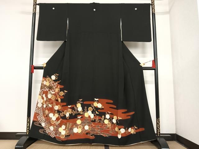 平和屋着物■豪華黒留袖　駒刺繍　几帳花文　暈し染め　金彩　正絹　逸品　AAAM7700np