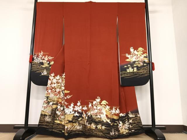 平和屋着物●豪華振袖　女人渡り橋流水草花文　暈し染め　金銀彩　やまと誂製　正絹　逸品　AAAM6687ph
