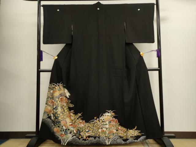 平和屋着物■豪華黒留袖　向い鳥花文　金彩　正絹　逸品　CAAK3633dy