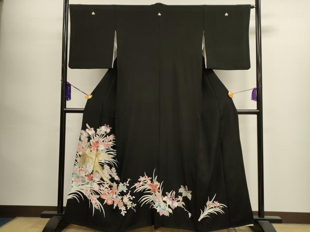 平和屋着物■豪華黒留袖　刺繍　尾長鳥草花文　金銀糸　正絹　逸品　CAAK3602dy