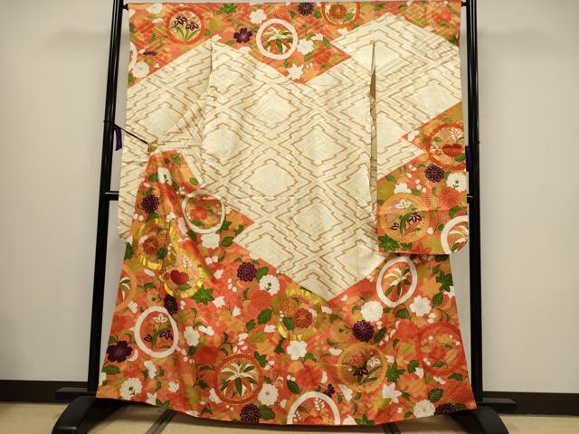 平和屋着物■豪華振袖　駒刺繍　花丸文　金糸　正絹　逸品　CAAK1652oy