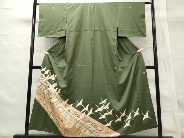 平和屋着物■豪華色留袖　作家物　飛鶴草花文　金彩　正絹　逸品　CAAK2145id