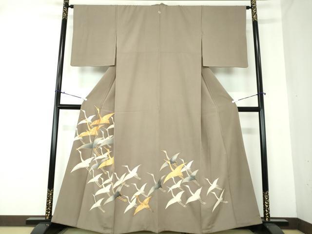 平和屋着物●豪華色留袖　駒刺繍　群鶴　金彩　正絹　逸品　DAAJ9293ps
