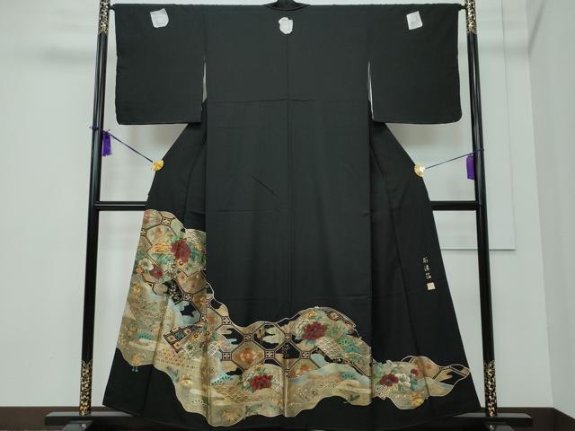 平和屋着物●豪華黒留袖　作家物　彫漆箔　地紙蜀江花文　逸品　未使用　CAAI1713vf