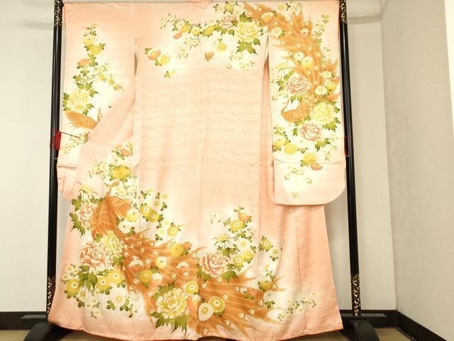 平和屋着物■豪華振袖　駒刺繍　孔雀草花文　暈し染め　金彩　正絹　逸品　AAAN5437cs