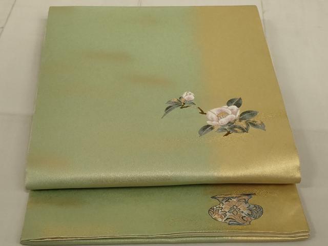 平和屋着物◎六通太鼓柄袋帯　草花文　金糸　引箔　正絹　逸品　AAAN4874ou