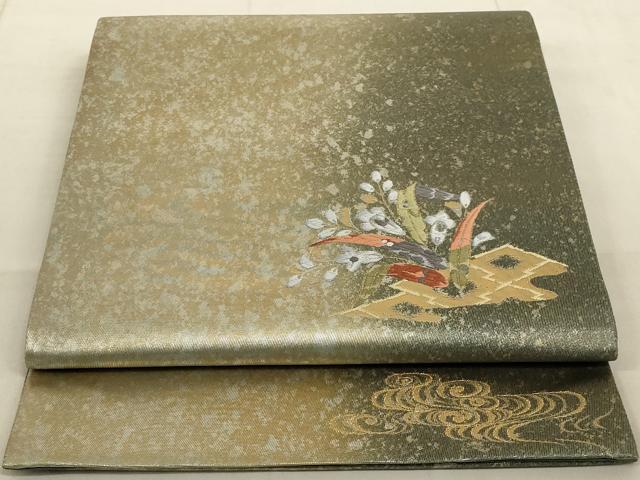 平和屋着物◎六通太鼓柄袋帯　唐織　草花文　金糸　引箔　正絹　逸品　AAAN4873ou