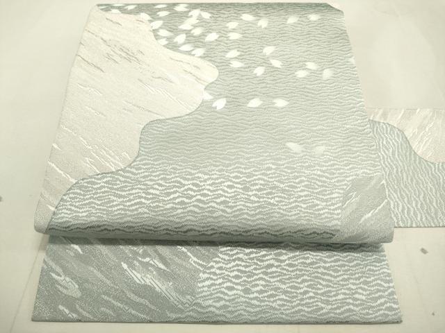 平和屋着物●九寸名古屋帯　舞桜文　銀糸　正絹　逸品　DAAJ5868du
