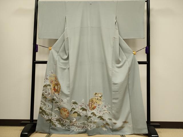 平和屋着物■豪華色留袖　駒刺繍　雪輪御所車花鳥文　暈し染め　金彩　正絹　逸品　CAAK1672oy