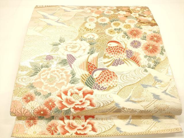 平和屋着物◎六通柄袋帯　唐織　鴛鴦　飛鳥花文　本金二丁箔　正絹　逸品　DAAI5971op
