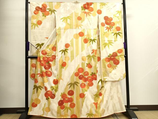 平和屋着物■豪華振袖　駒刺繍　笹竹枝菊文　金彩　正絹　逸品　CAAI6258ou