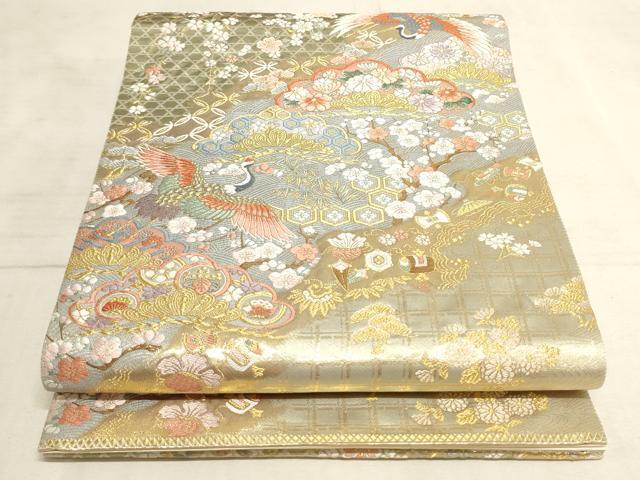 平和屋着物◎六通柄袋帯　唐織　道長宝松鶴文　本金箔　正絹　逸品　AAAN4414pf