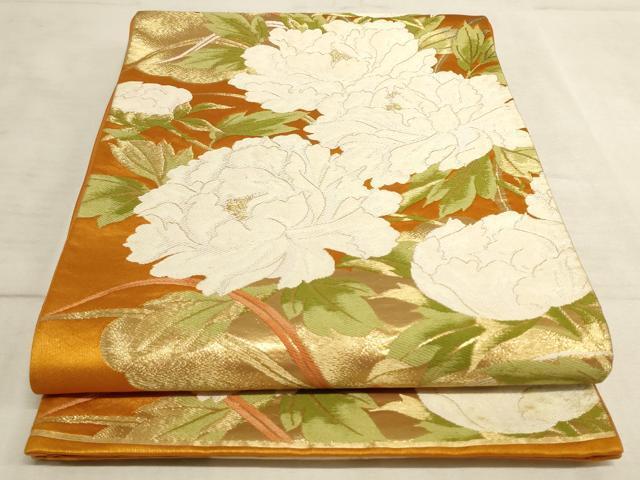 平和屋着物◎六通柄袋帯　唐織　草花文　金糸　正絹　逸品　AAAN6913pf
