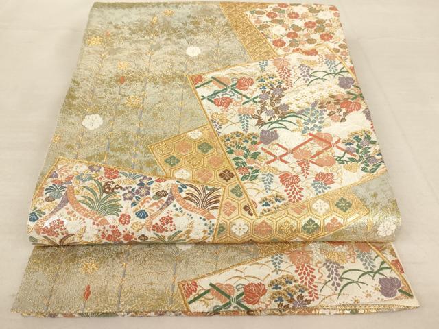 平和屋着物◎六通柄袋帯　色紙重ね吉祥花文　金糸　正絹　逸品　未使用　AAAL9139ex