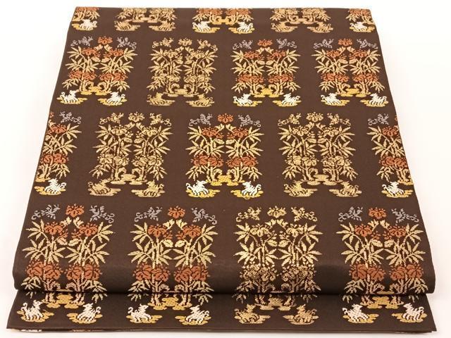 平和屋着物◎六通柄　本袋帯　鳥獣草花文　金糸　正絹　逸品　AAAM5392ey