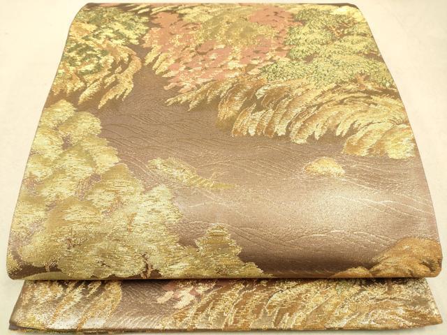 平和屋着物◎六通柄袋帯　風景樹林文　金糸　正絹　逸品　未使用　DAAK5501re