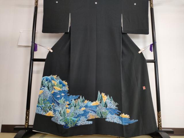 平和屋着物■豪華黒留袖　作家物　風景樹林文　正絹　逸品　DAAH3849ar