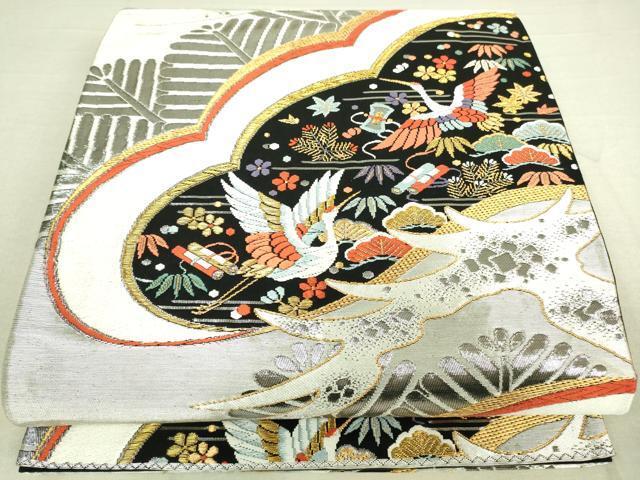 平和屋着物◎六通柄袋帯　唐織　飛鶴吉祥花文　金銀糸　正絹　逸品　DAAK5517re