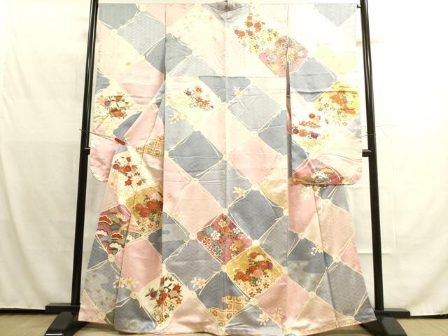 平和屋着物■豪華振袖　駒刺繍　吉祥格子花文　金彩　正絹　逸品　DAAI4409yyy
