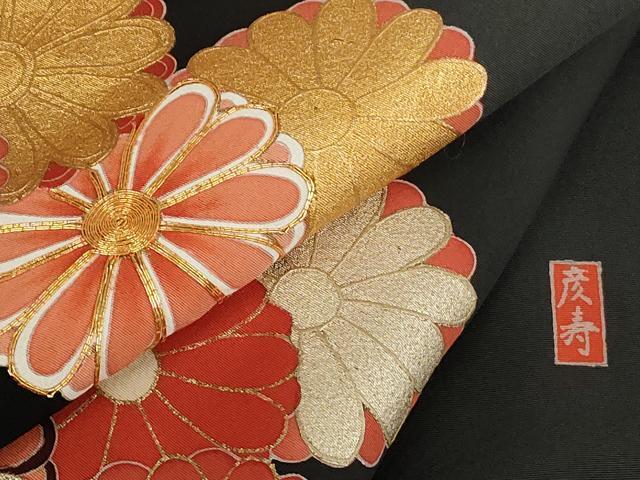 平和屋着物■豪華黒留袖　作家物　駒刺繍　草花文　金彩　正絹　逸品　AAAL7503bw