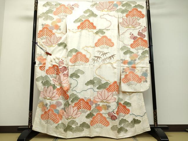 平和屋着物■豪華振袖　草花松文　金彩　正絹　逸品　DAAK0128ud