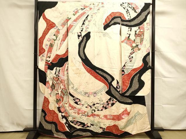 平和屋着物■豪華振袖　御所車風景花熨斗文　金彩　正絹　逸品　DAAI5882op