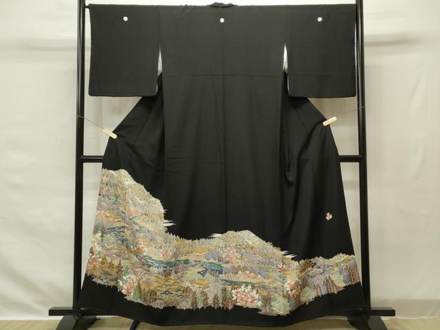 平和屋着物■豪華黒留袖　作家物　水辺風景飛鶴文　正絹　逸品　CAAJ9280th