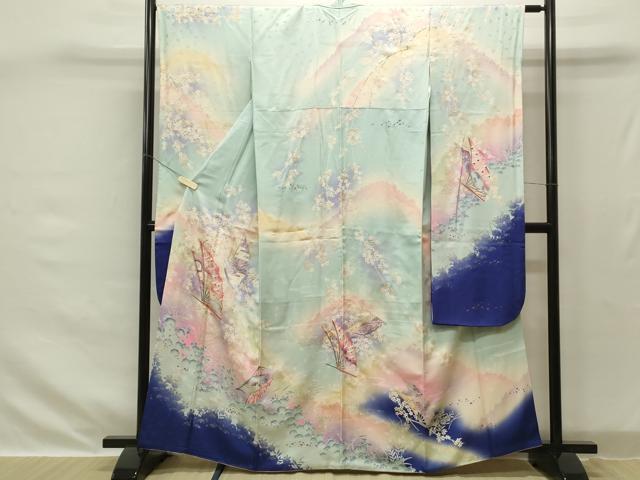 平和屋着物■豪華振袖　駒刺繍　扇面花蝶文　金彩　正絹　逸品　CAAJ9287th