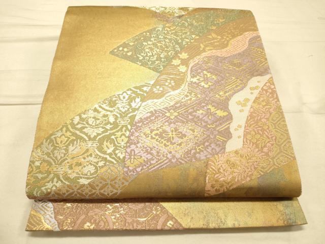 平和屋着物◎六通柄袋帯　唐織　地紙重ね吉祥花文　金糸　引箔　正絹　逸品　DAAK2560ob